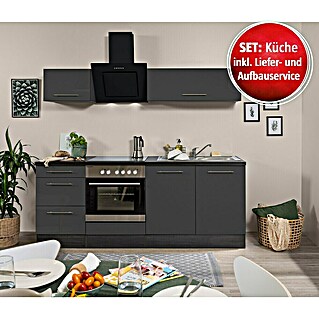 Respekta Premium Küchen-Set RP210EGCBO (Breite: 210 cm, Grau, Mit Elektrogeräten)