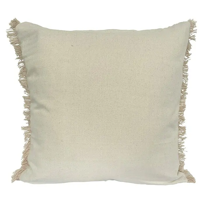 Cojín Dakira - 45 x 45 cm, Textil, Azul, Cuadrado - Un cojín cuadrado de color crema con bordes con flecos. Ideal para salas de estar o dormitorios para aportar calidez a tu hogar.