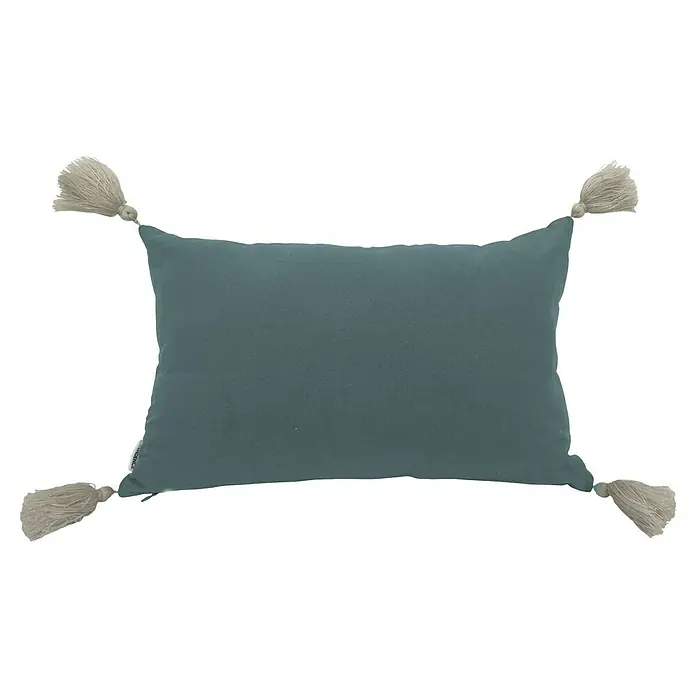 Cojín Vera Tufted - 50 x 30 cm, Textil, Azul, Rectangular - Cojín decorativo con borlas. Este cojín color verde azulado con borlas brillantes es un verdadero atractivo en cada sofá. Elegante y confortable.