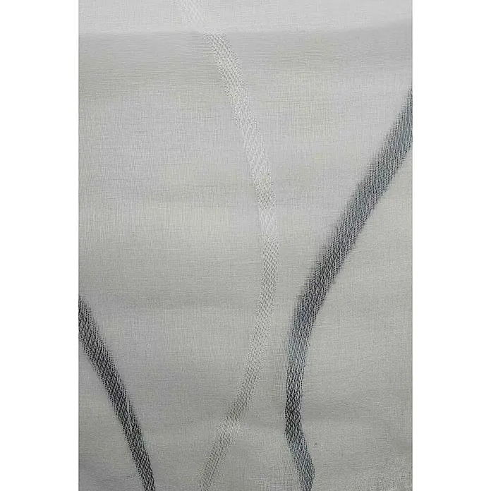 Visillo para ventana Selena - An x Al: 140 x 260 cm, 100% poliéster, Gris/Blanco - Primer plano de un tejido de cortina blanco con rayas onduladas tejidas que dan al tejido una textura sutil.