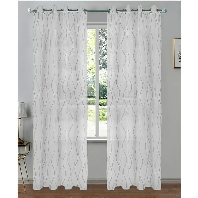Visillo para ventana Selena - An x Al: 140 x 260 cm, 100% poliéster, Gris/Blanco - Elegantes cortinas blancas con un patrón ondulado, que filtran la luz suavemente y crean un ambiente aireado.\n