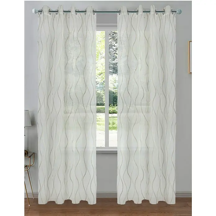 Visillo para ventana Selena - An x Al: 140 x 260 cm, 100% poliéster, Beige/Blanco - Cortinas blancas ligeras con un elegante patrón ondulado, que dejan entrar la luz suave y dan un ambiente aireado a la habitación.