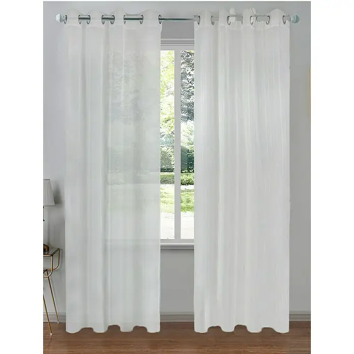 Visillo para ventana Delia Rayas - An x Al: 140 x 260 cm, 100% poliéster, Beige/Blanco - Elegantes cortinas translúcidas con ojales superiores y un sutil diseño, creando un ambiente aireado.
