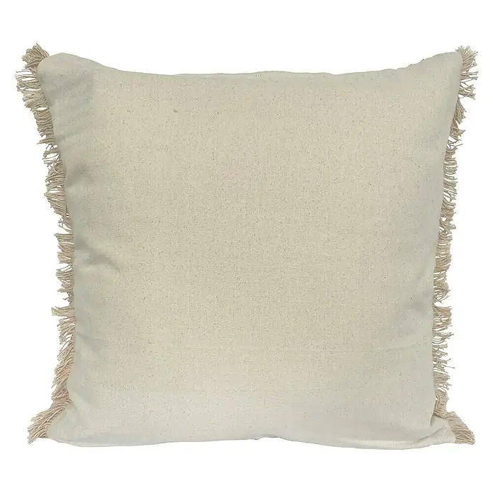 Cojín Dakira - 45 x 45 cm, Textil, Gris, Cuadrado - Cojín cuadrado de color crema con flecos en los bordes, perfecto para añadir un toque elegante y acogedor a la decoración de tu hogar.