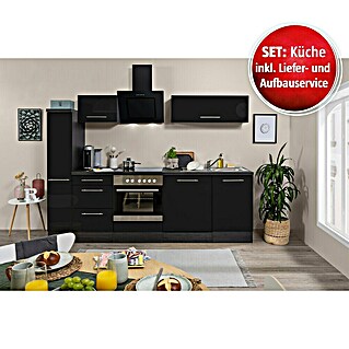 Respekta Premium Küchen-Set RP250ESCBO (Breite: 250 cm, Schwarz, Mit Elektrogeräten)