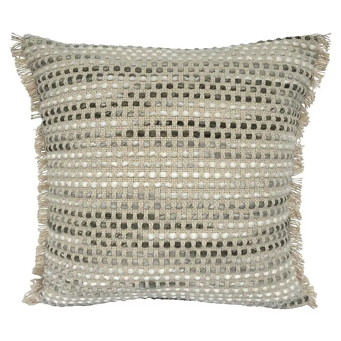 Cojín Dakira - 45 x 45 cm, Textil, Gris, Cuadrado - Cojín decorativo con flecos tejido con fibras naturales en beige y gris, agregando un toque elegante y acogedor a cualquier espacio habitable.