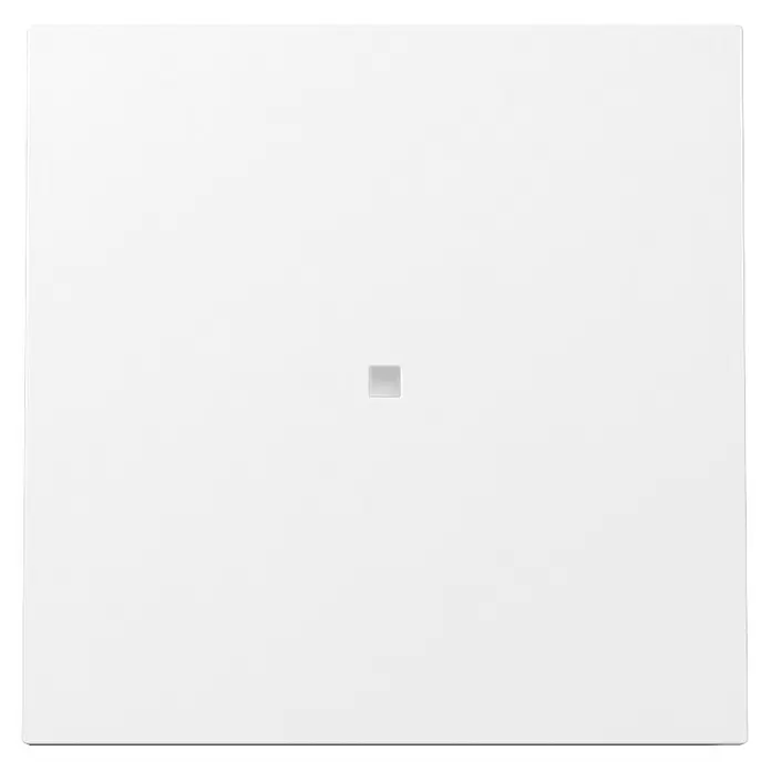 Gira Flächenschalter Kontrollschalterwippe 329070 - Reinweiß, Glänzend, Kunststoff, Unterputzmontage - Quadratische weiße Duschwanne mit zentraler quadratischer Ablaufabdeckung.