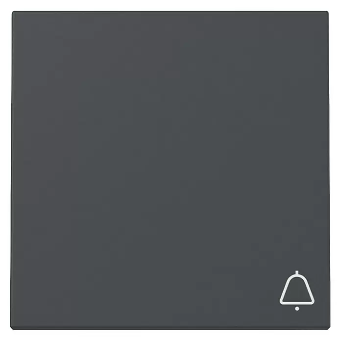 Gira System 55 Universalwippe 328628 - mit Klingelsymbol, Anthrazit, Kunststoff - Dunkelgraues quadratisches Benachrichtigungsfeld mit weißem Glockensymbol.