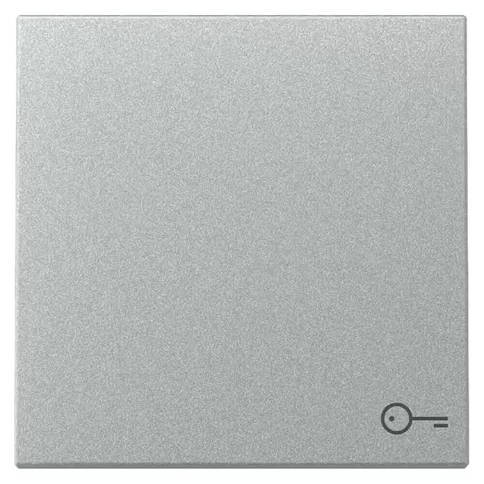 Gira System 55 Universalwippe mit Schlüsselsymbol 328726 - Alu, Kunststoff - Quadratische, hellgraue, texturierte Abdeckplatte mit Schlüsselsymbol für Zugangskontrolle.