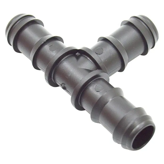Pieza T goteo - 16 mm, 2 ud. - Conector en T negro para conexiones de manguera, ideal para diversas aplicaciones. Diseño robusto para una larga durabilidad.