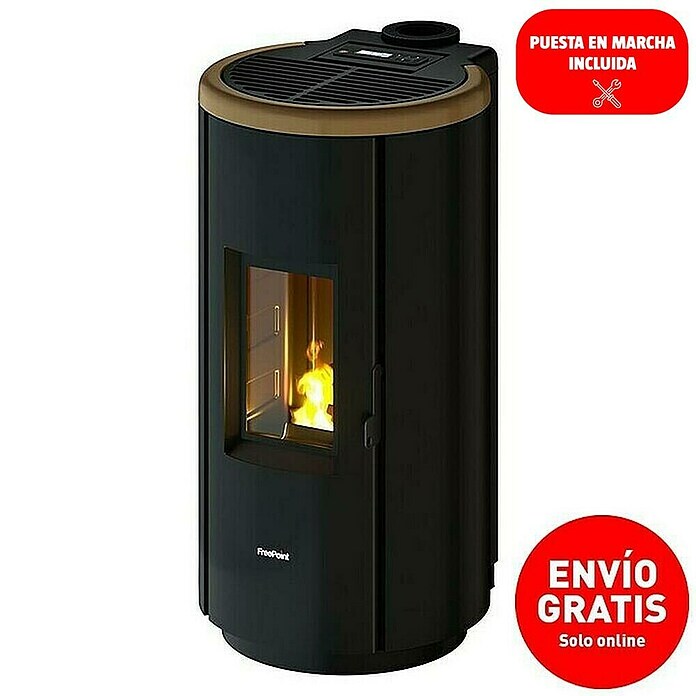 FreePoint Estufa de pellets Chrome 7 Airtight (2,5 kW - 7,7 kW, Volumen de calefacción: 55 m³ - 168 m³, Negro y dorado, Color del revestimiento: Oro oscuro) | BAUHAUS