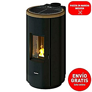 FreePoint Estufa de pellets Chrome 7 Airtight (2,5 kW - 7,7 kW, Volumen de calefacción: 55 m³ - 168 m³, Negro y dorado, Color del revestimiento: Oro oscuro)