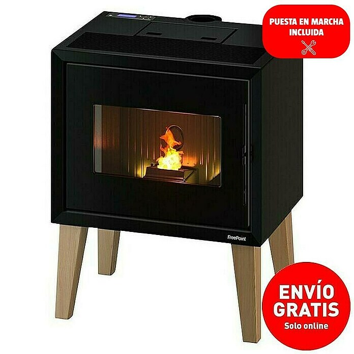 FreePoint Estufa de pellets Modo Airtight Wood (10,51 W, Volumen de calefacción: 223 m³, Negro/Madera) | BAUHAUS