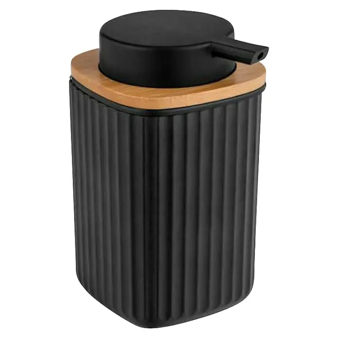 Wenko Rotello Seifenspender - Polystyrol, Schwarz/Natur - Elegante schwarze Seifenspender mit Bambusdeckel. Das geriffelte Design verleiht dem Bad eine moderne Note.