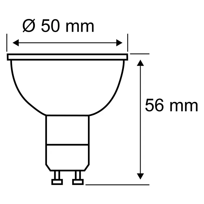 Paulmann LED-Lampe Reflektor Standard - GU10, Dimmbar, Warmweiß, 460 lm, 5,5 W, 1 Stk. - Abbildung einer GU10 LED Lampe mit den Maßen Ø 50mm und 56mm Höhe. Ideal für präzise Beleuchtung mit standardisierter Fassung.