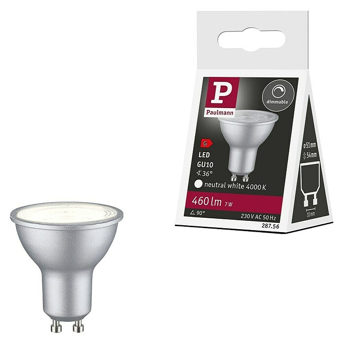 Paulmann LED-Lampe Reflektor Standard (GU10, Dimmbar, Neutralweiß, 460 lm, 7 W, 1 Stk., Chrom matt) | BAUHAUS