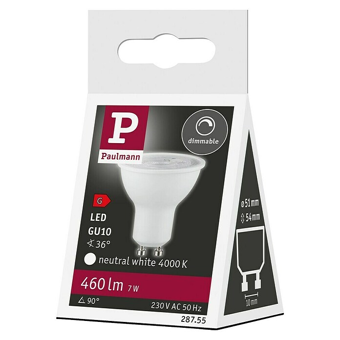 Paulmann LED-Lampe Reflektor Standard (GU10, Dimmbar, Neutralweiß, 460 lm, 7 W, 1 Stk., Weiß matt) | BAUHAUS