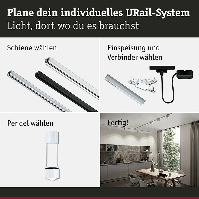 Paulmann URail LED-Pendelleuchte Aldan (Neutralweiß, Signalweiß, Ø x H: 9,8 x 150 cm, 4.000 K) | BAUHAUS