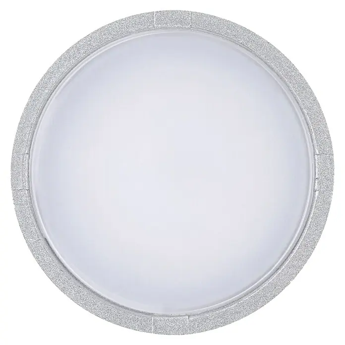 Paulmann LED-Lampe Reflektor Standard - Nicht Dimmbar, Warmweiß, 460 lm, 5,7 W - Nahaufnahme einer runden LED-Deckenleuchte mit silbernem Glitzerrahmen, die modernes Design und energiesparende Beleuchtung vereint.