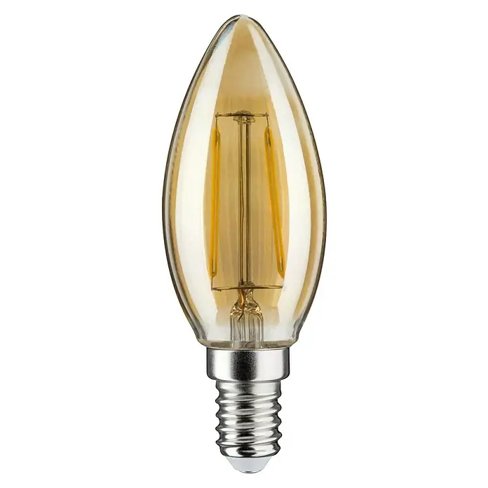 Paulmann LED-Lampe Vintage 1879 Filament - E14, Nicht Dimmbar, Warmweiß, 160 lm, 2 W, 1 Stk. - Nahaufnahme einer klaren LED-Kerzenlampe mit warmweißem Licht, die eine gemütliche und nostalgische Atmosphäre erzeugt.