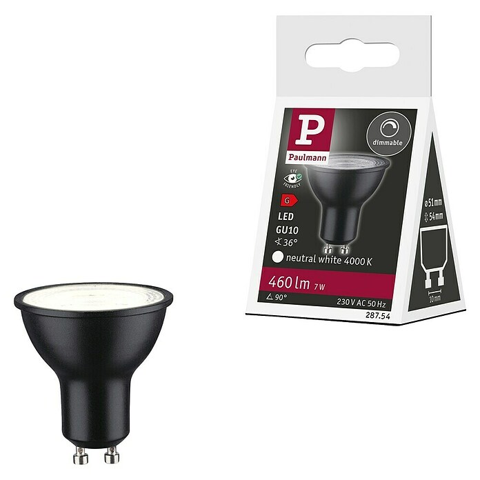 Paulmann LED žarulja  (GU10, Može se prigušiti, Neutralno bijelo, 460 lm, 7 W, 1 Kom., Crna) | BAUHAUS