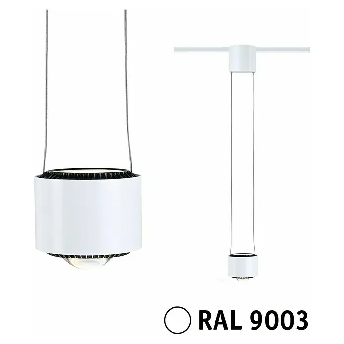 Paulmann URail LED-Pendelleuchte Aldan - Neutralweiß, Signalweiß, Ø x H: 9,8 x 150 cm, 4.000 K - Hängeleuchte in Weiß (RAL 9003) mit modernem Design. Ideal für stilvolle Innenräume, die Wert auf minimalistische Ästhetik legen.