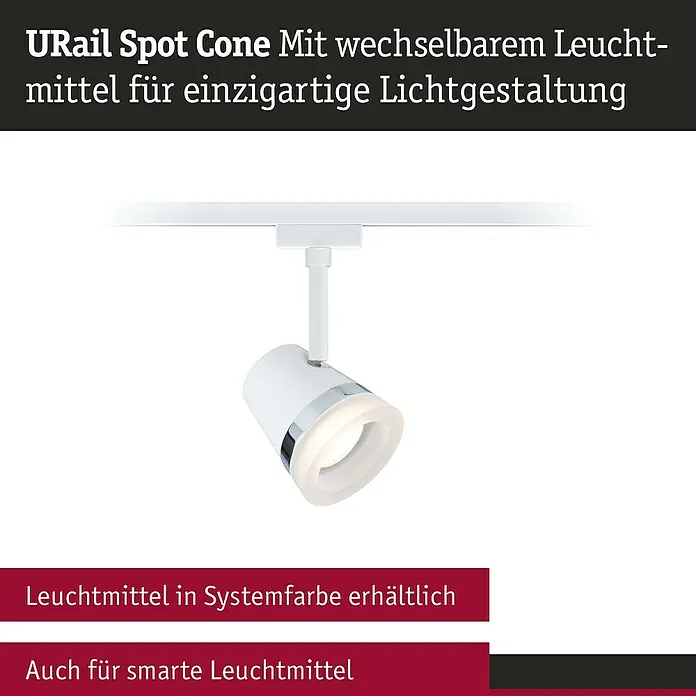 Paulmann URail Spot Cone - Ø x H: 8,5 x 18 cm, GU10, Ohne Leuchtmittel, Signalweiß - URail Spot Cone: Stilvolle Innenleuchte mit wechselbarem Leuchtmittel für individuelle Lichtgestaltung. Geeignet für smarte Leuchtmittel.