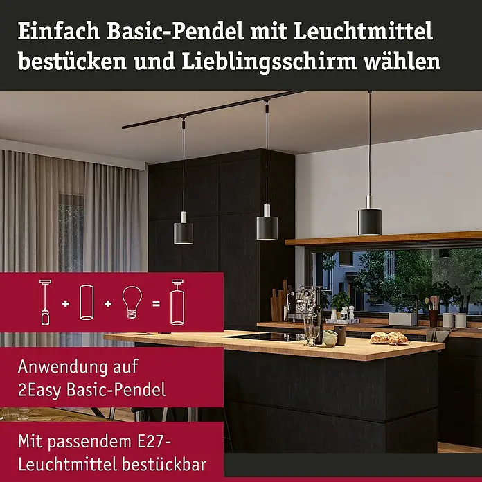Paulmann URail Lampenschirm Tallis - E27, Ø x H: 16 x 17 cm, Schwarz matt - Elegante Basic-Pendelleuchte: selbst bestücken mit Leuchtmittel & Lieblingsschirm. Für 2Easy Basic-Pendel, mit E27-Leuchtmittel bestückbar.