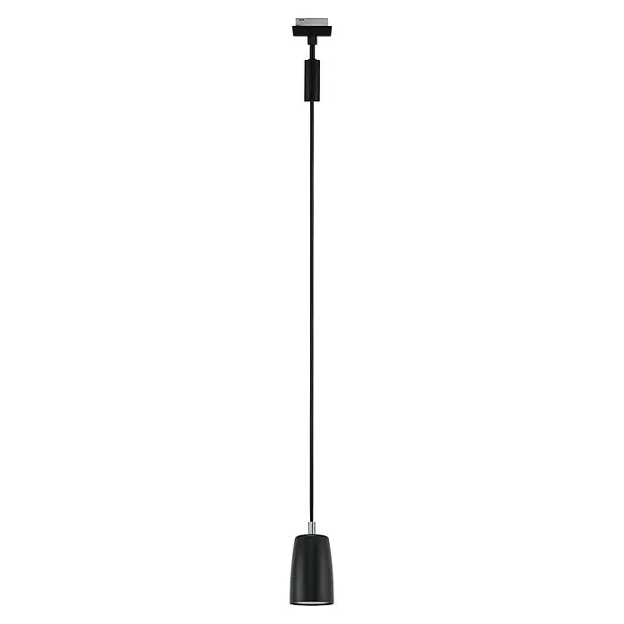 Paulmann URail Pendelleuchte Cover - Ø x H: 6,5 x 122 cm, Schwarz matt - Eine Aufnahme eines polierten, silberfarbenen Stehtisches mit einer runden Basis und Tischplatte vor einem schwarzen Hintergrund.