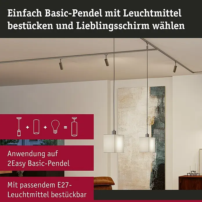 Paulmann URail Lampenschirm Verona - L x B x H: 13 x 25 x 20 cm, E27, Grau - Einfache Basic-Pendelleuchte mit E27 Leuchtmittel bestückbar und Lieblingsschirm wählen. Anwendung auf 2Easy Basic-Pendel.