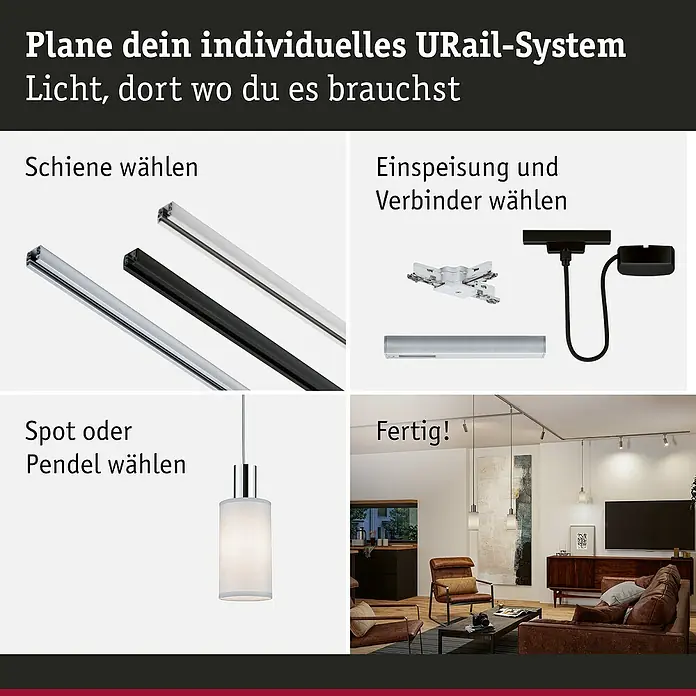 Paulmann URail Lampenschirm Valerio - E27, Grau, Ø x H: 10 x 18 cm - URail-Systemplanung: Wählen Sie Schienen, Einspeisung, Verbinder, Spots oder Pendel für individuelle Beleuchtungslösungen nach Bedarf.
