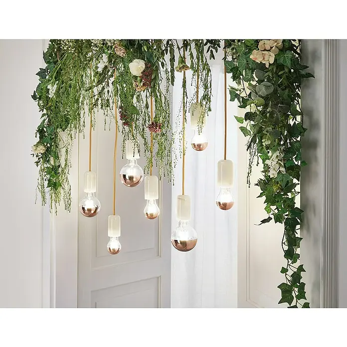 Paulmann LED-Lampe Modern Classic Edition - Nicht Dimmbar, Warmweiß, 220 lm, Kupfer Kopf - Dekorative Beleuchtung mit stilvollen Glühbirnen, die von üppigem Grün umgeben sind. Ein eleganter Akzent für jeden Raum.