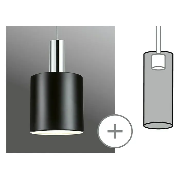 Paulmann URail Lampenschirm Tallis - E27, Ø x H: 16 x 17 cm, Schwarz matt - Moderne Hängelampe mit zylindrischem Lampenschirm in Schwarz und glänzendem Chrom, ideal für stilvolle Beleuchtung.