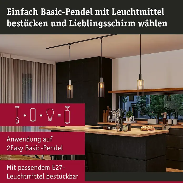 Paulmann URail Lampenschirm Biraha - E27, Ø x H: 12 x 29 cm, Anthrazit - Einfache Basic-Pendelleuchte mit Leuchtmittel bestücken und Lieblingsschirm wählen. Anwendung auf 2Easy Basic-Pendel, mit passendem E27-Leuchtmittel.