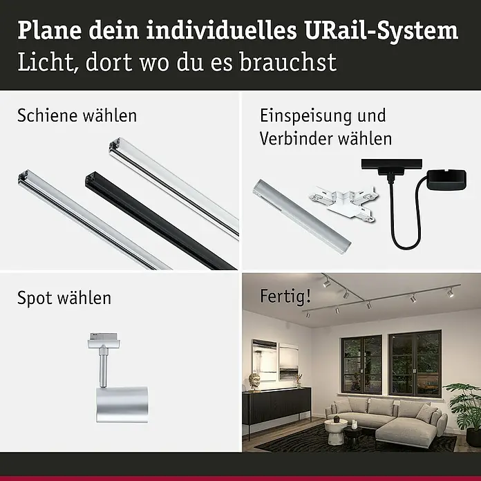 Paulmann URail LED-Spot Luxe - 10 W, Chrom matt, 6,5 x 9 x 16,3 cm - Konfigurieren Sie Ihr individuelles URail-Lichtsystem.