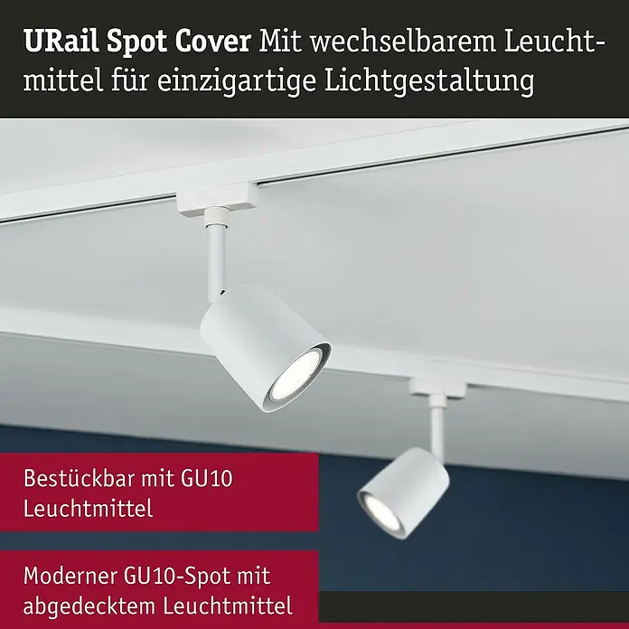 Paulmann URail LED-Spot Cover - 10 W, Signalweiß, GU10 - URail Spot Cover: Ein individuell bestückbarer Leuchtmittel-Spot für einzigartige Lichtakzente im Raum, modern und flexibel.