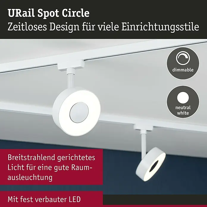 Paulmann URail LED-Spot Circle - Signalweiß, 5 x 9,8 x 15,4 cm, Neutralweiß - Abbildung einer URail Spot Circle Lampe.