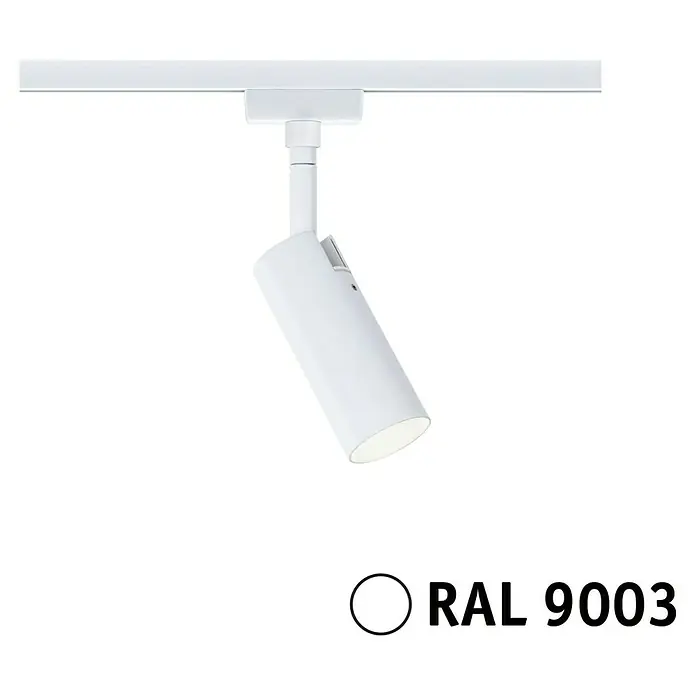 Paulmann URail LED-Spot Tubo - 5 W, Warmweiß, Signalweiß - Weiße Strahlerleuchte mit zylindrischem Schirm und Schienensystem, ideal für moderne Beleuchtungskonzepte. Farbe RAL 9003.