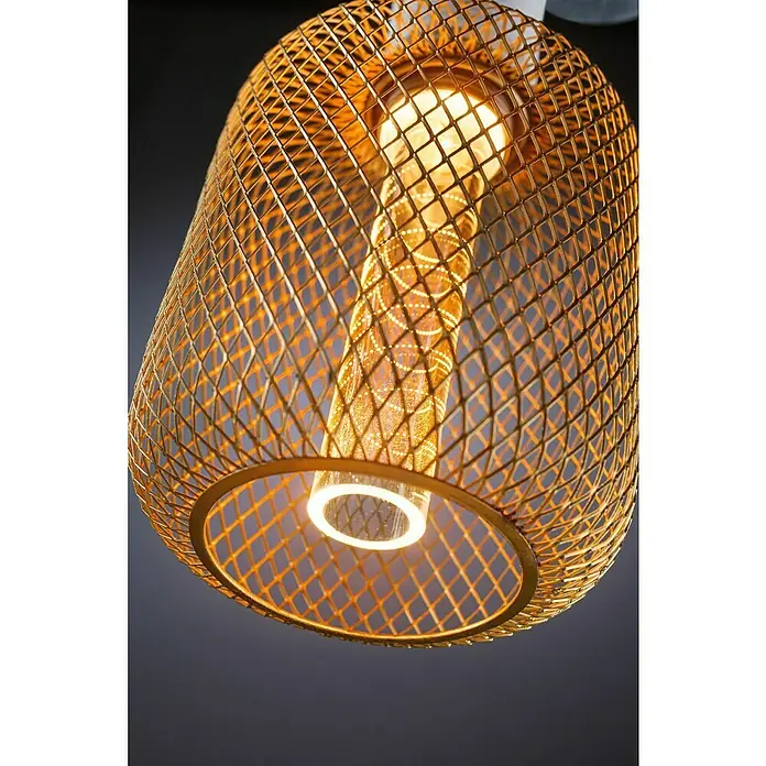Paulmann LED-Lampe Metallic Glow Helix - E27, Nicht Dimmbar, Warmweiß, 200 lm, 4,2 W, 1 Stk., Messing - Nahaufnahme der Hängelampe aus Metalldraht mit Glühbirne. Das moderne Design sorgt für ein warmes Licht und ist ein Hingucker.