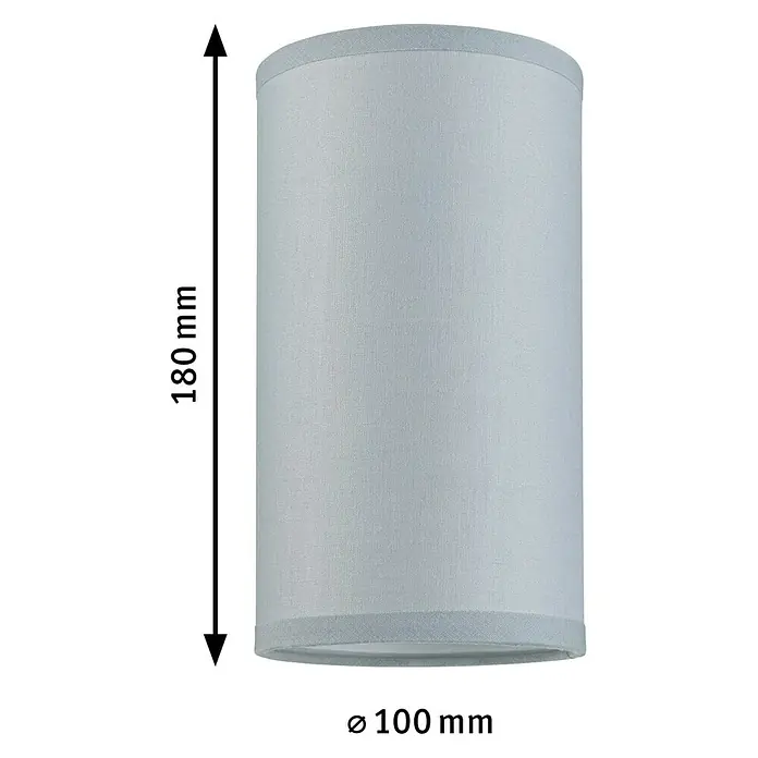 Paulmann URail Lampenschirm Valerio - E27, Grau, Ø x H: 10 x 18 cm - Das Produkt ist ein zylindrischer Lampenschirm aus Stoff mit einer Höhe von 180 mm und einem Durchmesser von 100 mm. Der Schirm ist in einem hellen Farbton gehalten.