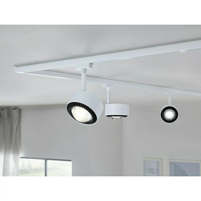 Paulmann URail LED-Spot Aldan - Signalweiß, Warmweiß, Ø x H: 9,8 x 17 cm - Weiße Deckenleuchte mit drei Strahlern an einer Schiene, die ein modernes und helles Ambiente schaffen.
