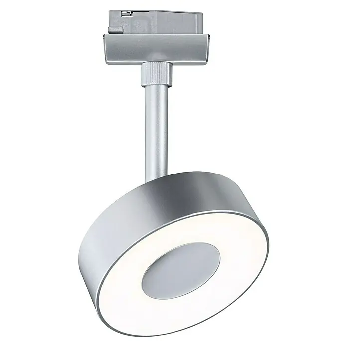 Paulmann URail LED-Spot Circle - Chrom matt, 5 x 9,8 x 15,4 cm, Neutralweiß - Nahaufnahme einer modernen, runden LED-Deckenleuchte in Silberoptik, ideal für stilvolle Innenräume und energieeffiziente Beleuchtung.
