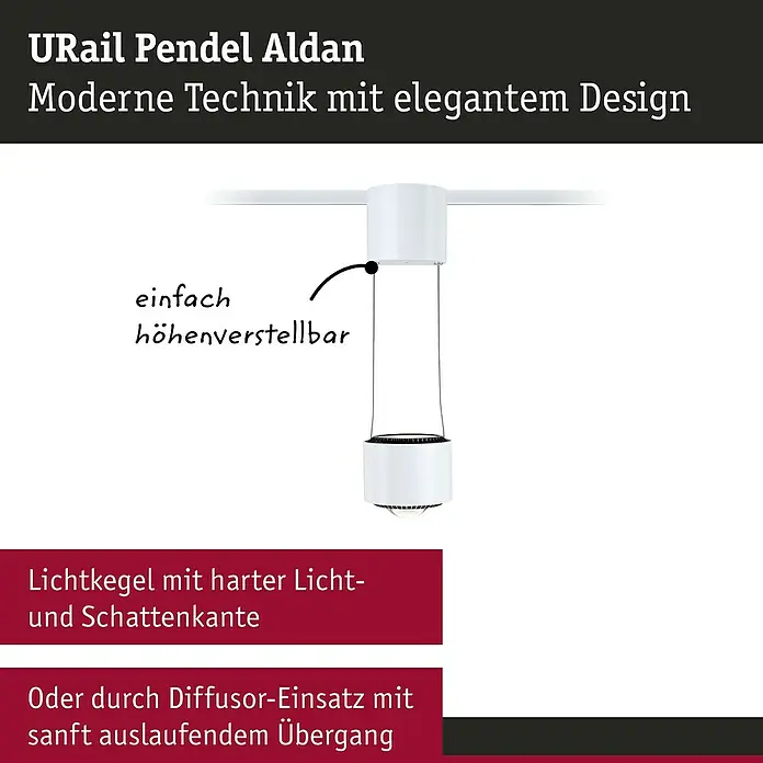 Paulmann URail LED-Pendelleuchte Aldan - Signalweiß, Höhe: 150 cm, Dimmbar - URail Pendelleuchte Aldan. Moderne Technik mit elegantem Design. Die Höhe der Lampe ist einfach verstellbar für individuelles Licht.