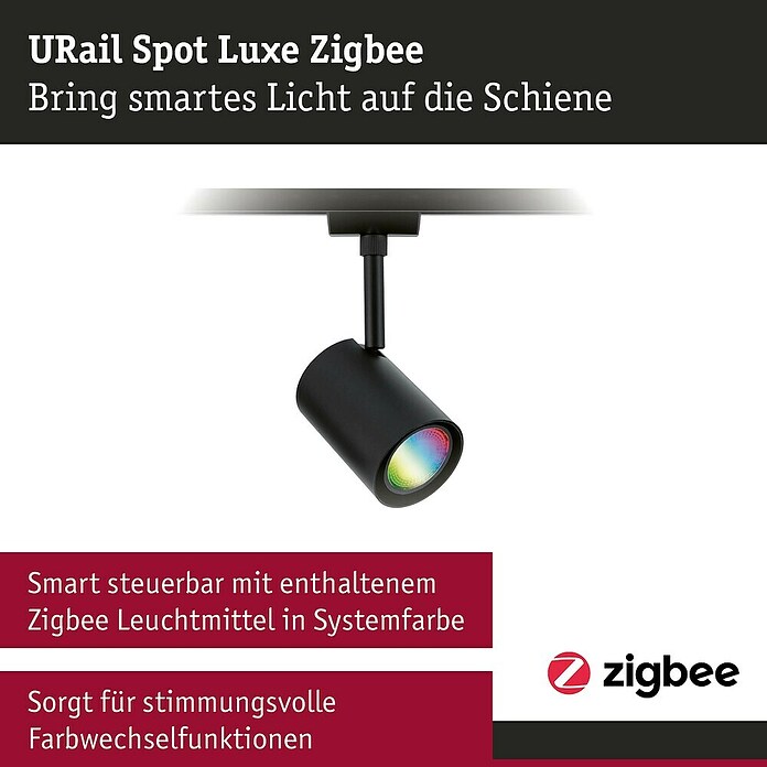 Paulmann URail LED-Spot Luxe (10 W, Schwarz matt, 6,5 x 9 x 16,3 cm, RGBW) | BAUHAUS
