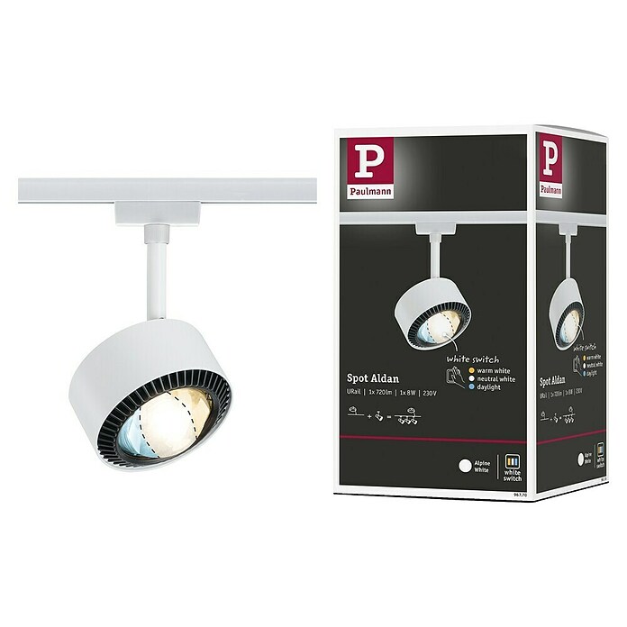 Paulmann URail LED-Spot Aldan (Signalweiß, Warmweiß, Ø x H: 9,9 x 17,9 cm) | BAUHAUS