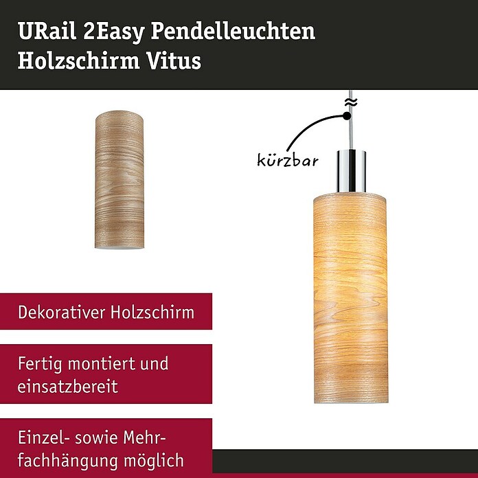 Paulmann URail 2Easy Lampenschirm Vitus (E27, Light Oak, Ø x H: 11 x 30 cm) | BAUHAUS