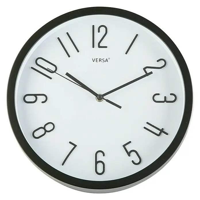 Versa Reloj de pared NG - Diámetro: 30 cm, Negro - Un atractivo minimalista: reloj de pared redondo con esfera blanca y detalles negros que combina funcionalidad con diseño moderno.