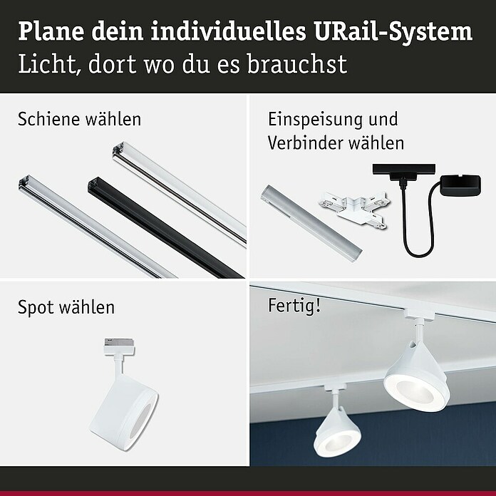 Paulmann URail LED-Spot Arena (Signalweiß, 7,8 x 12,3 x 19,1 cm, Neutralweiß) | BAUHAUS