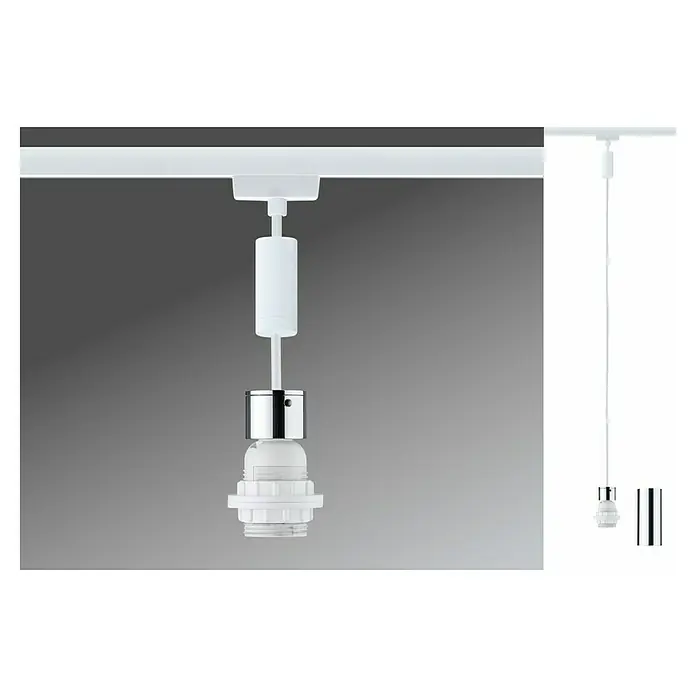 Paulmann URail 2Easy Pendelleuchte Basic - Signalweiß, Höhe: 150 cm - Nahaufnahme einer weißen Aufputz-Pendelleuchte mit Chromdetails, ideal für moderne Innenräume.