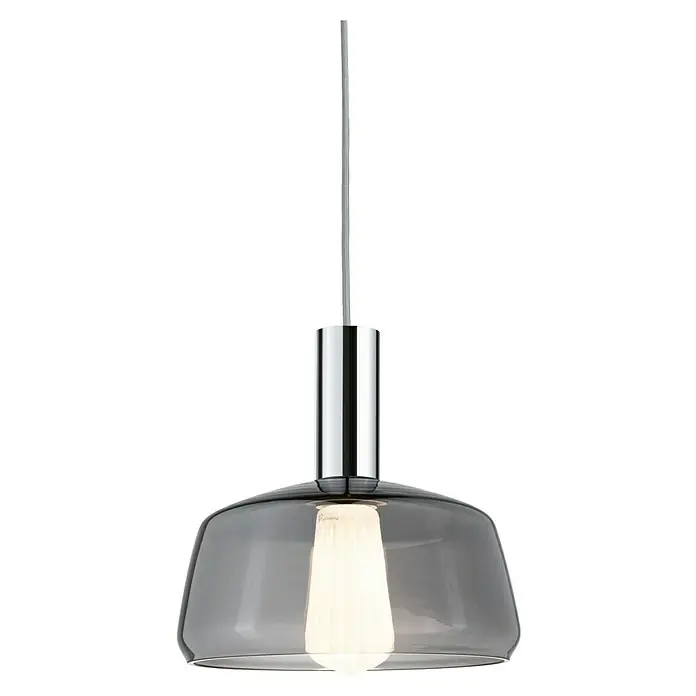 Paulmann URail Lampenschirm Neila - E27, Ø x H: 23 x 12,4 cm, Rauchglas - Elegante Hängelampe mit grauem Glasschirm und Chromdetails. Die moderne Lampe sorgt für stilvolle Beleuchtung in jedem Raum.